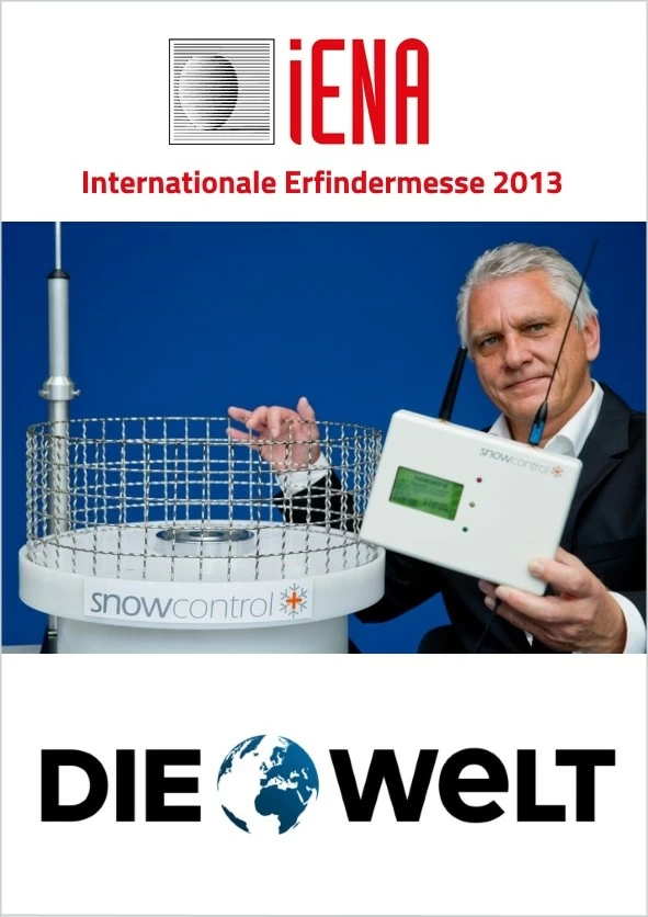 Press clipping from DIE WELT (2013): report on the iENA inventors' fair and Reiner Reisch's snowcontrol snow gauge