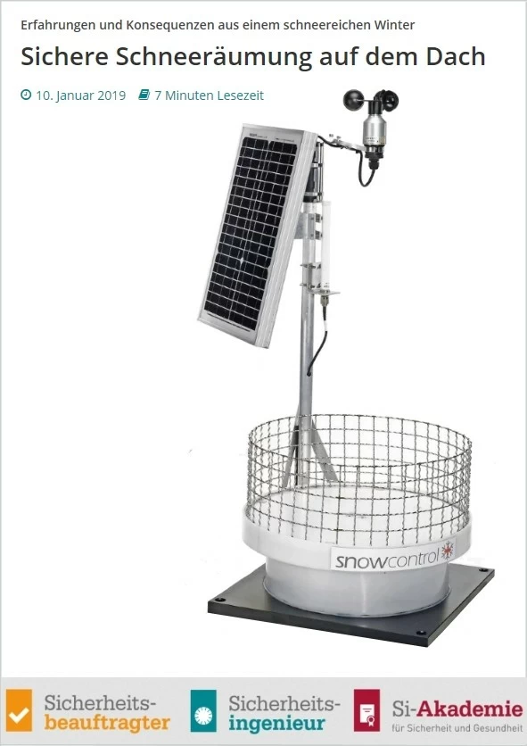 Trade article (2019) on safe roof snow clearing with the snowcontrol snow-load measuring system