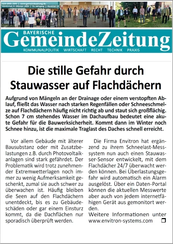 Press report in the Bayerische GemeindeZeitung about envitron systems